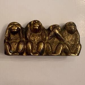 Vintage Brass 4 Wise Monkeys Figurine/Paper Weight 3.5"x1.5"